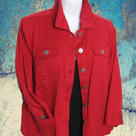 Christopher & Banks Stretch Denim Jacket  Sz M RED - Picture 1 of 8